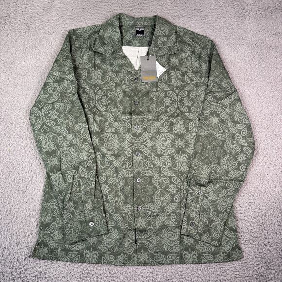 Todd Snyder Olive Bandana Long Sleeve Camp Collar Shirt Mens M Green Stretch NEW - Picture 2 of 16